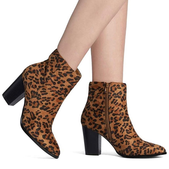 NWT Wool + Pepper Co. Cheetah Suede Heeled Ankle Booties - Picture 1 of 8